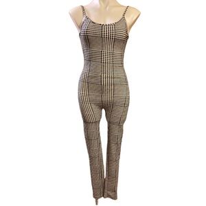 - Houndstooth plaid bodycon bodysuit